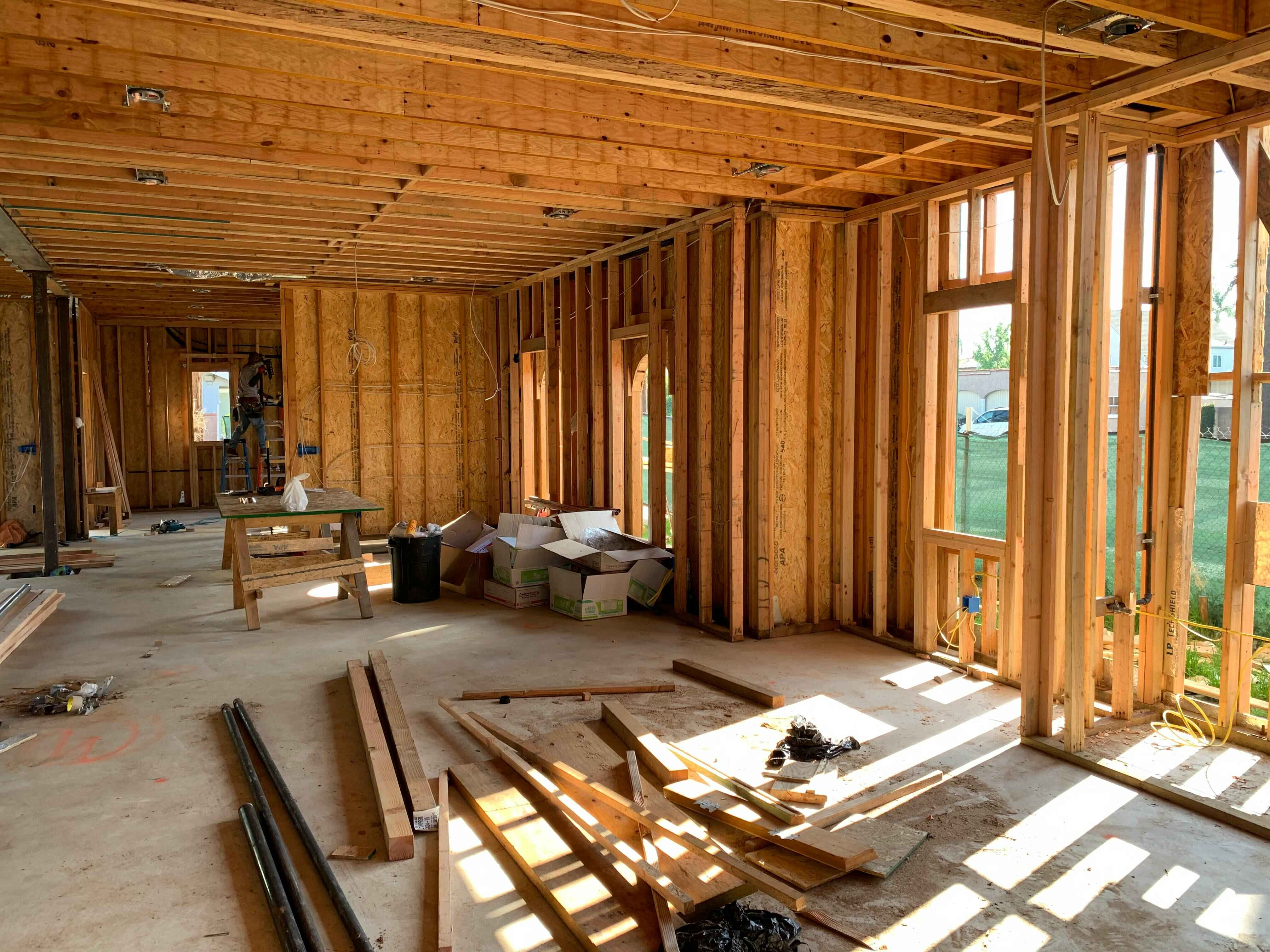 Timber framing inside a home during residential construction